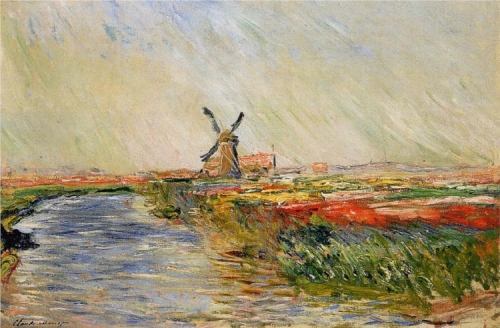 Monet - Pola tulipanów z młynem w Rijnsburg -Tulip Fields with Rijnsburg Windmill