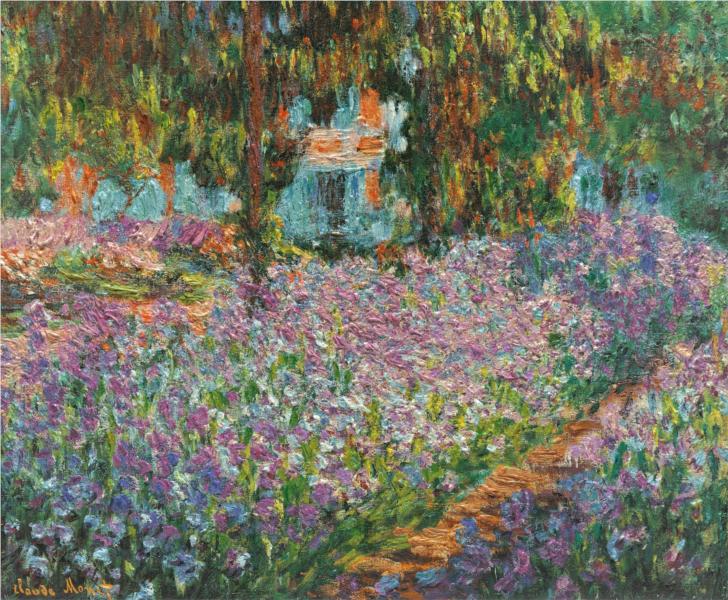 Obraz  'Ogród Moneta w Giverny'- irysy. Le jardin de l'artiste à Giverny