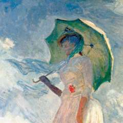 Studium postaci w plenerze: Kobieta z parasolką obrócona w lewo - Monet - detal